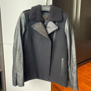 Danier Black Leather & Wool jacket- Aviator style